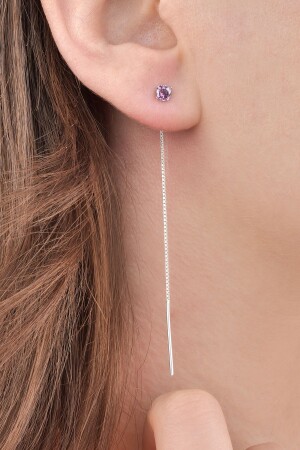 925 Sterling Silver 4 Mm Zircon Pink Single Stone Chain Earring - Jelux Silver