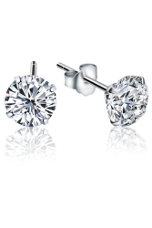 ,925 Sterling Silver, 9mm, White Round Cut (ROUND-BRILLIANT CUT) Solitaire, Pin Earring FNTH0002EAR13 - Jewelry For Light