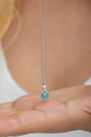 925 Sterling Silver Aquamarine Stone Balloon Necklace NRZ998523 - NEREZE