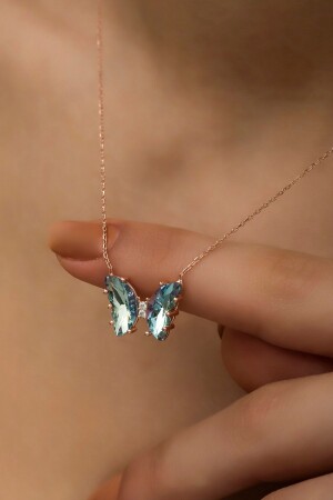 925 Sterling Silver Aquamarine Stone Butterfly Necklace NRZ998371 - NEREZE