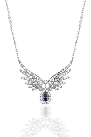 925 Sterling Silver Chain Amethyst Drop Stone Angel Wing Necklace SS-CC-079 - Bilsen Store