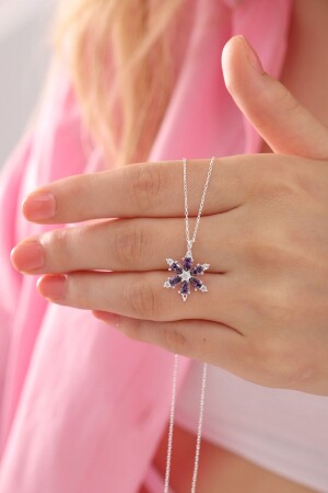 925 Sterling Silver Chain Amethyst Drop Stone Lotus Camellia Flower Necklace LOTUS-0001 - Bilsen Store