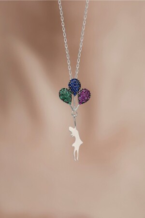 925 Sterling Silver Chain Colored Stone Balloon Girl Necklace bilsen16 - Bilsen Store