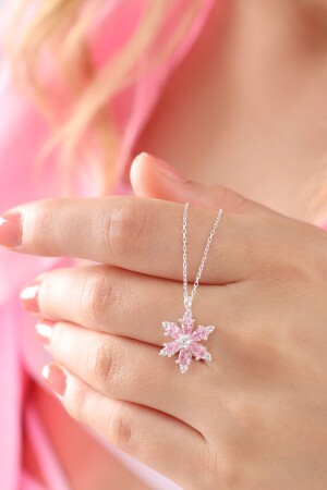 925 Sterling Silver Chain Pink Drop Stone Lotus Camellia Flower Necklace - Bilsen Store