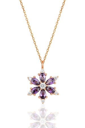 925 Sterling Silver Chain Rose Plated Amethyst Drop Stone Camellia Lotus Flower Necklace Ssedat00123 - Bilsen Store