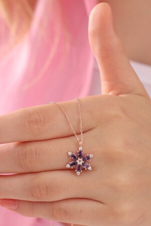 925 Sterling Silver Chain Rose Plated Amethyst Drop Stone Lotus Camellia Flower Necklace LOTUS-0001 - Bilsen Store