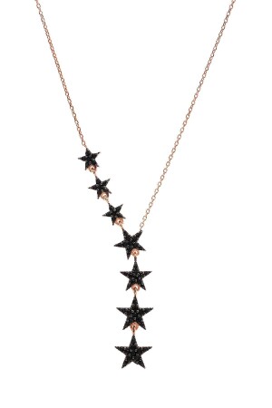 925 Sterling Silver Chain Rose Plated Black Stone Row Star Necklace STAR-NECKLACE-3402 - Bilsen Store