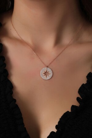 925 Sterling Silver Chain Rose Plated Zircon Stone Polar Star Model Necklace MMM-KKK-000-111 - Bilsen Store