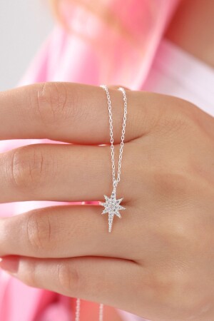 925 Sterling Silver Chain White Stone Pole Star Necklace polepp01 - Bilsen Store