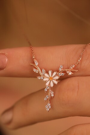 925 Sterling Silver Daisy Necklace on a Branch RVZ-2158 - LINTERNA