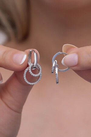 925 Sterling Silver Dangle 12 mm Eternity Double Hoop Earrings - Nereze