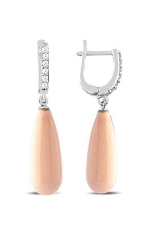 925 Sterling Silver Dangle Long Drop Model Pink Pearl Women's Earrings - Bymissmücevherat