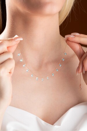 925 Sterling Silver Drop Aquamarine Stone Women's Silver Necklace NRZ999080 - NEREZE