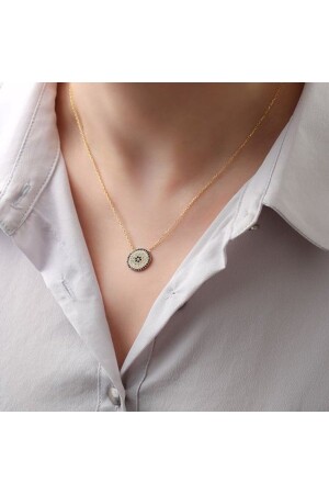 925 Sterling Silver Evil Eye Beaded Stone Necklace kc1273334 - Gümüşistan