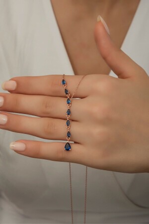 925 Sterling Silver Filtered Drop Blue Stone Necklace NRZ998194 - NEREZE