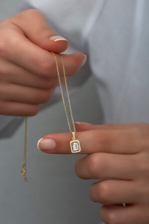 925 Sterling Silver Gold Baguette Solitaire Necklace NRZ998123 - NEREZE