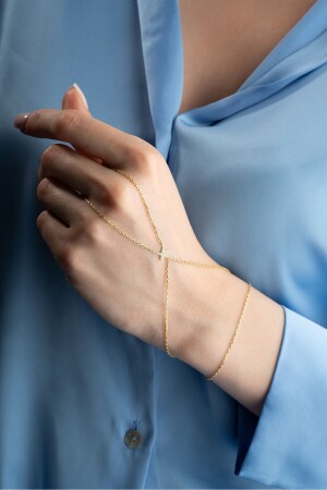 925 Sterling Silver Gold Plated Star Model Shahmeran Bracelet - Nereze