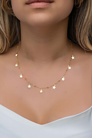 925 Sterling Silver Gold Tiny Ball Star Lucky Necklace NRZ998875 - NEREZE