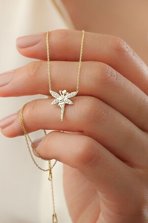 925 Sterling Silver Gold Winged Fairy Girl Necklace 688034 - SILVANO