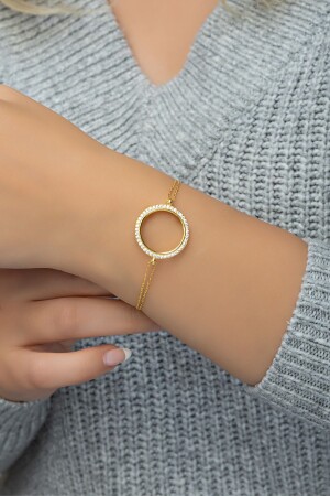 925 Sterling Silver Gold Zircon Stone Quarter Bracelet - Nereze