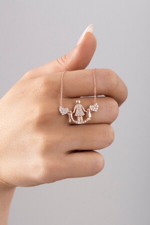 925 Sterling Silver Heart Detail Mother And Babies Necklace Essakly281 - ESSARE