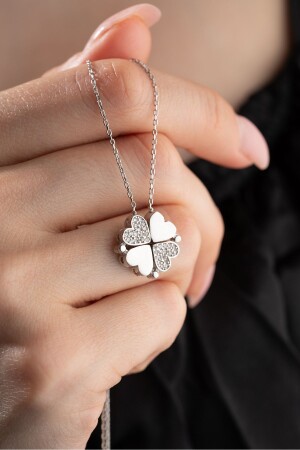 925 Sterling Silver Magnet Detachable Rhodium Clover Necklace NRZ999184 - NEREZE