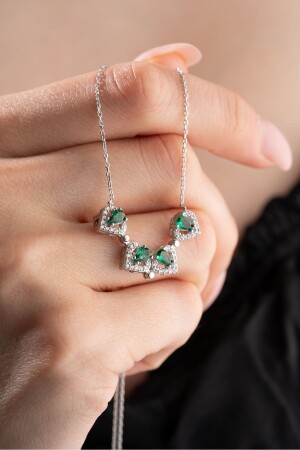 925 Sterling Silver Magnet Detachable Rhodium Green Zircon Stone 4 Heart Clover Necklace NRZ999187 - NEREZE