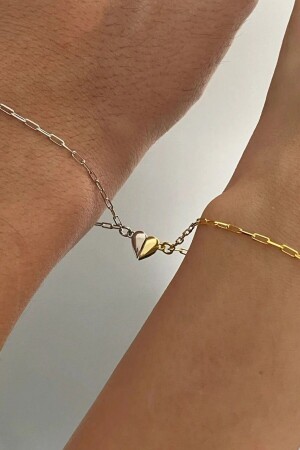 925 Sterling Silver Magnetized Double Heart Bracelet Gift for Lover wsb122 - Takı Dükkanı