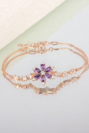 925 Sterling Silver Narcissus Flower Bracelet - Purple - Else Silver
