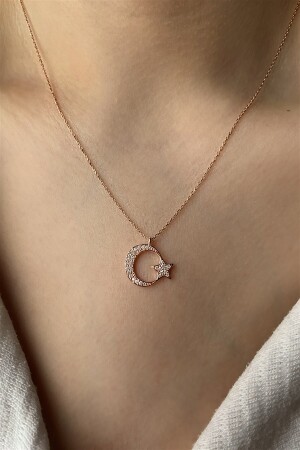 925 Sterling Silver Necklace with 3 Gram Zircon Stone and Crescent Star, Length 45 cm SN132 - Ziu