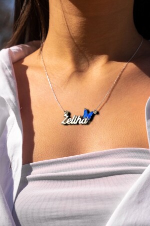 925 Sterling Silver Personalized Named Women's Silver Necklace Chain with Colorful Butterfly Detail DC0003 - DEFCHE