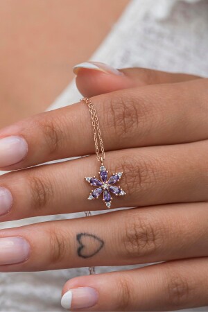 925 Sterling Silver Purple Stone Lotus Camellia Flower Necklace NRZ998650 - NEREZE