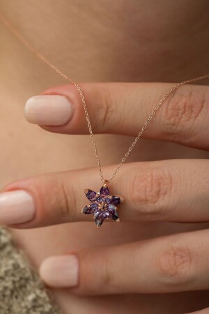 925 Sterling Silver Purple Stone Lotus Flower Women's Necklace ENG5858229 - Ervanur