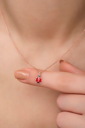 925 Sterling Silver Red Enamel Tiny Ladybug Necklace - Nereze