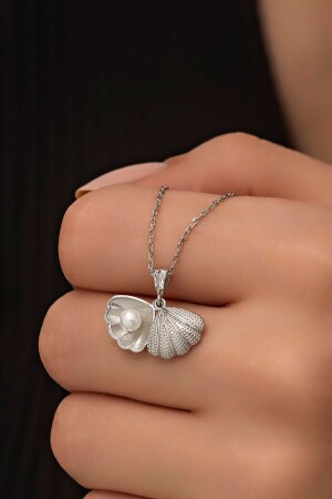 925 Sterling Silver Rhodium Pearl Oyster Necklace NRZ998445 - NEREZE