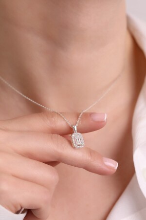925 Sterling Silver Rhodium Plated Baguette Necklace (SPECIALLY BOXED) HF2020 - ADA LİFE GÜMÜŞ
