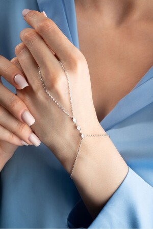 925 Sterling Silver Rhodium Plated Rowed Drop Stone Model Shahmeran Bracelet - Nereze