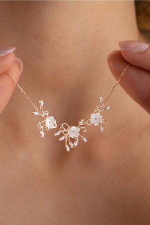 925 Sterling Silver Rose 3-Piece Sprouted Magnolia Flower Necklace NRZ998921 - NEREZE