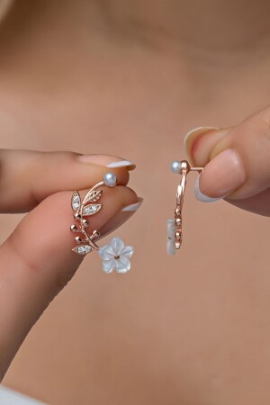 925 Sterling Silver Rose Magnolia Flower Detailed Half Moon Earrings - Nereze