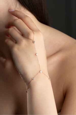 925 Sterling Silver Rose Plated Zircon Stone Shahmaran Bracelet - Nereze
