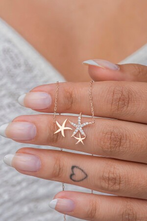 925 Sterling Silver Rose Zircon Stone 3 Star Necklace NRZ998664 - NEREZE