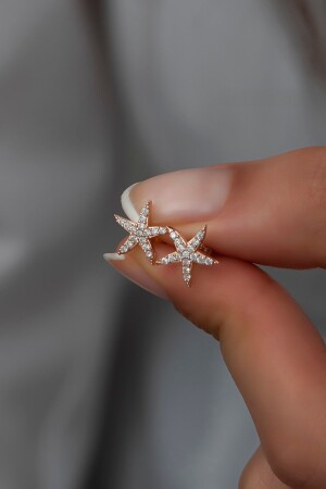 925 Sterling Silver Rose Zircon Stone Sea Star Earrings - Nereze