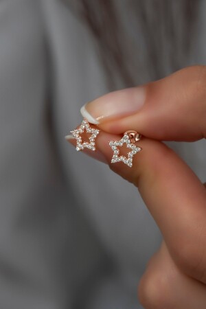 925 Sterling Silver Rose Zircon Stone Star Earring - Nereze