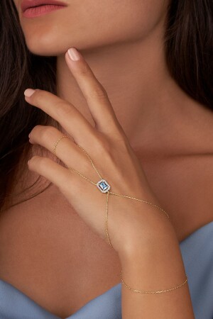 925 Sterling Silver Shahmeran with Gold Plated Aqua Baguette Stone LBSH0019 - Lia Berto