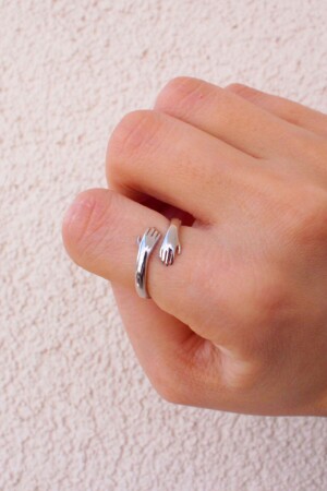 925 Sterling Silver Silver Color Hug (hugging Ring) - Fufutakı