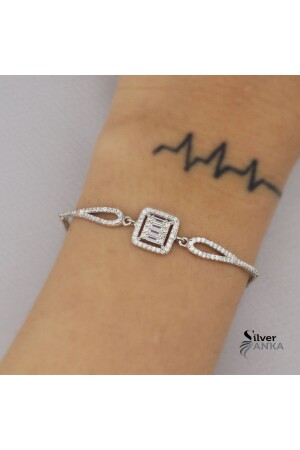925 Sterling Silver Square Pattern Baguette Bracelet - Silveranka