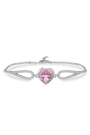 925 Sterling Silver Swarovski Pink Heart Bracelet - Silveranka