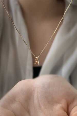 925 Sterling Silver Three Dimensional Letter A Necklace Length 42 cm AZR100 - Ziu