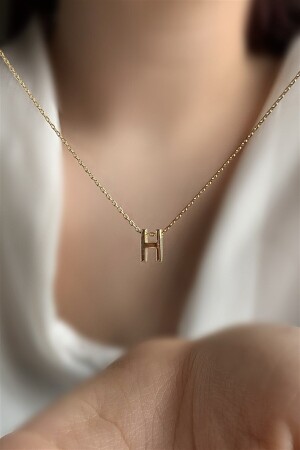 925 Sterling Silver Three-dimensional Letter H Necklace Length 42 Cm AZR108 - Ziu