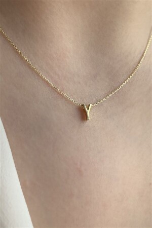 925 Sterling Silver Three-dimensional Letter Y Necklace Length 42 Cm AZR125RE - Ziu